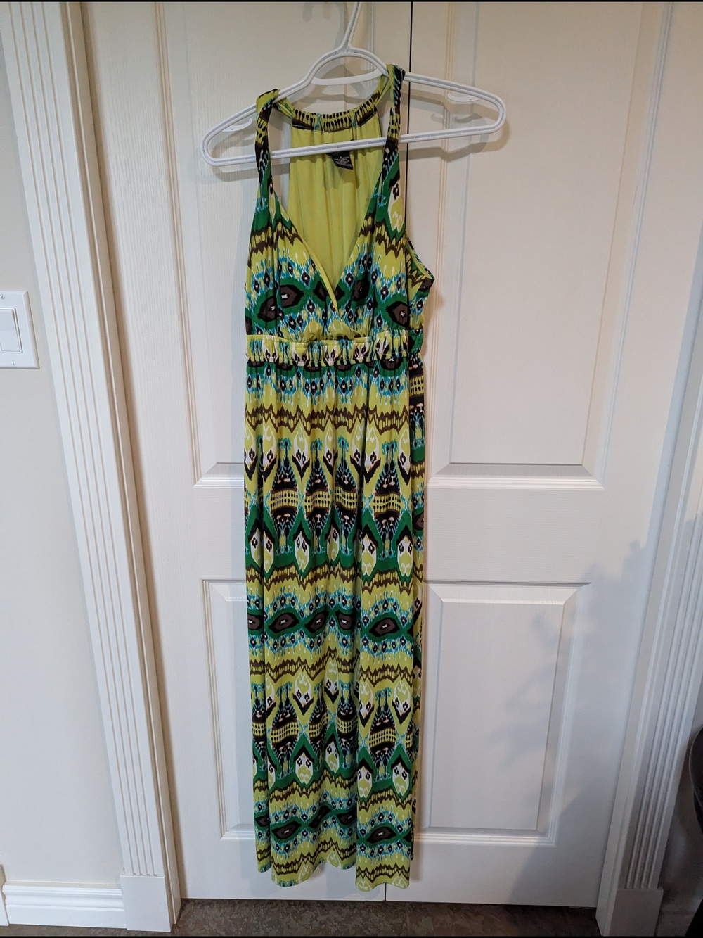 Glamour Lime and Aqua Printed Halter Maxi Dress